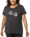 La Pop Art Plus Size Meow Cat Prints Word Art T-shirt In Black