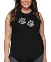 La Pop Art Plus Size Meow Cat Prints Word Art Tank Top In Black