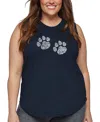 La Pop Art Plus Size Meow Cat Prints Word Art Tank Top In Blue