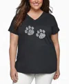 La Pop Art Plus Size Meow Cat Prints Word Art V-neck T-shirt In Gray
