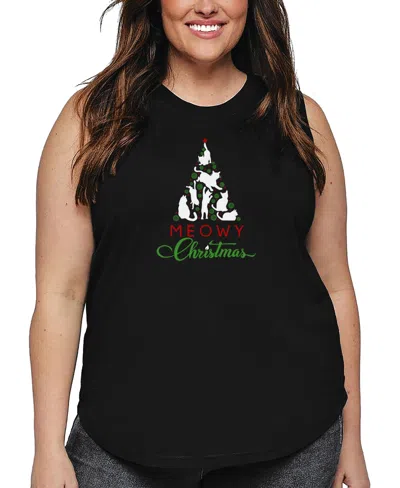 La Pop Art Plus Size Meowy Christmas Tree Word Art Tank Top In Black