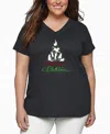 La Pop Art Plus Size Meowy Christmas Tree Word Art V-neck T-shirt In Gray