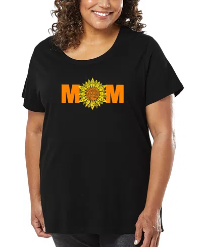 La Pop Art Plus Size Mom Sunflower Word Art T-shirt In Black