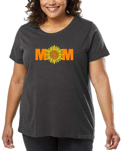 La Pop Art Plus Size Mom Sunflower Word Art T-shirt In Gray