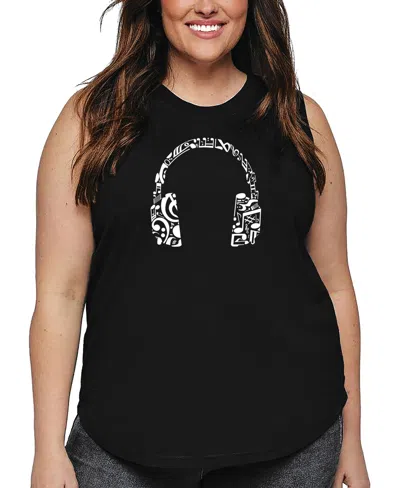 LA POP ART PLUS SIZE MUSIC NOTE HEADPHONES WORD ART TANK TOP