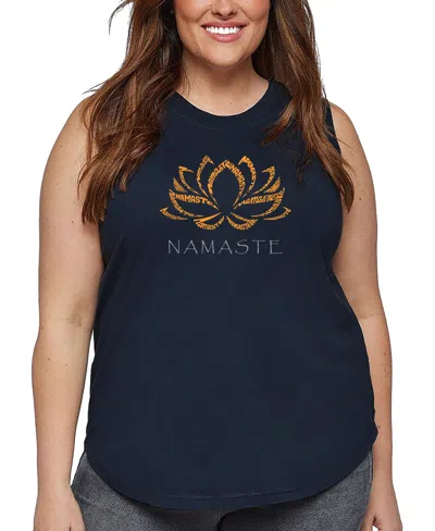 La Pop Art Plus Size Namaste Word Art Tank Top In Blue