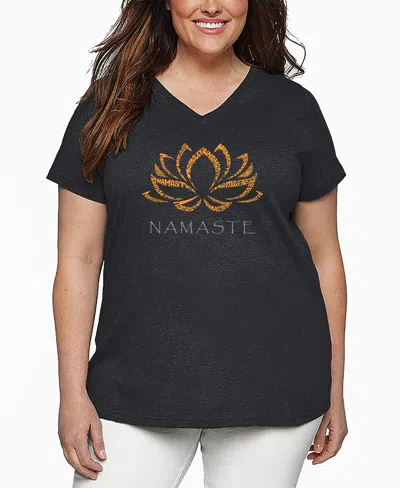 La Pop Art Plus Size Namaste Word Art V-neck T-shirt In Black