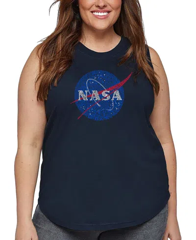 La Pop Art Plus Size Nasa's Most Notable Missions Word Art Tank Top In Blue