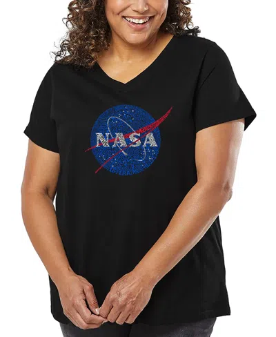 LA POP ART PLUS SIZE NASA'S MOST NOTABLE MISSIONS WORD ART V-NECK T-SHIRT