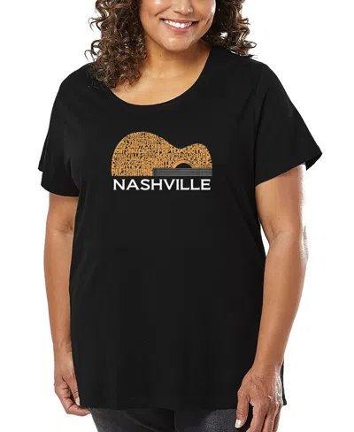 La Pop Art Plus Size Nashville Guitar Word Art T-shirt In Black
