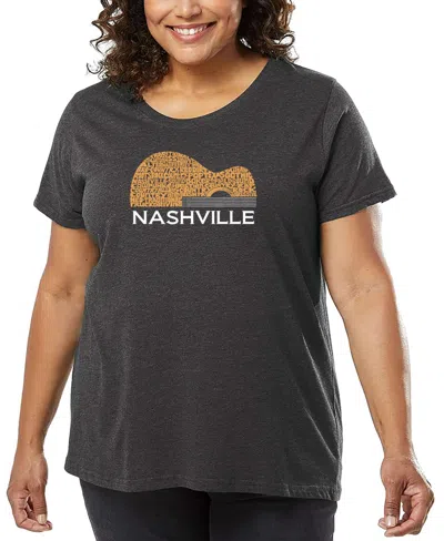 La Pop Art Plus Size Nashville Guitar Word Art T-shirt In Gray