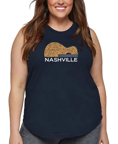 La Pop Art Plus Size Nashville Guitar Word Art Tank Top In Blue
