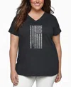 La Pop Art Plus Size National Anthem Flag Word Art V-neck T-shirt In Gray
