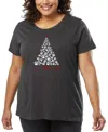 La Pop Art Plus Size Paw Christmas Tree Art T-shirt In Gray