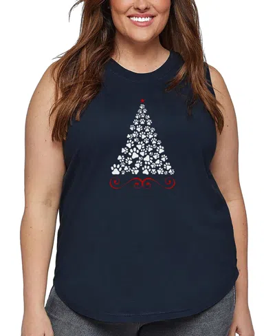 La Pop Art Plus Size Paw Christmas Tree Art Tank Top In Blue