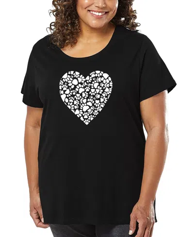 La Pop Art Plus Size Paw Prints Heart Art T-shirt In Black