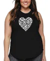 La Pop Art Plus Size Paw Prints Heart Word Art Tank Top In Black