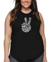 La Pop Art Plus Size Peace Finger Notes Art Tank Top In Black