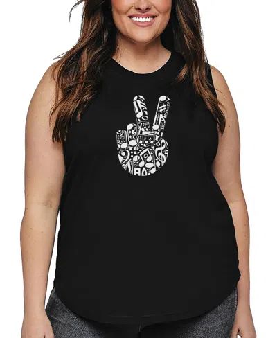 La Pop Art Plus Size Peace Finger Notes Art Tank Top In Black