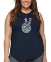 La Pop Art Plus Size Peace Finger Notes Art Tank Top In Blue