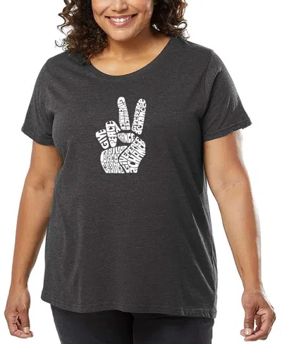 La Pop Art Plus Size Peace Fingers Word Art T-shirt In Gray