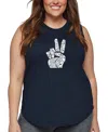 La Pop Art Plus Size Peace Fingers Word Art Tank Top In Blue