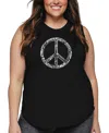 La Pop Art Plus Size Peace In 77 Languages Word Art Tank Top In Black