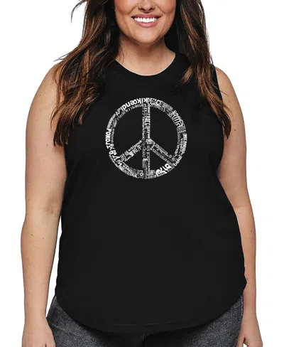 La Pop Art Plus Size Peace In 77 Languages Word Art Tank Top In Black