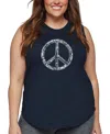 La Pop Art Plus Size Peace In 77 Languages Word Art Tank Top In Black