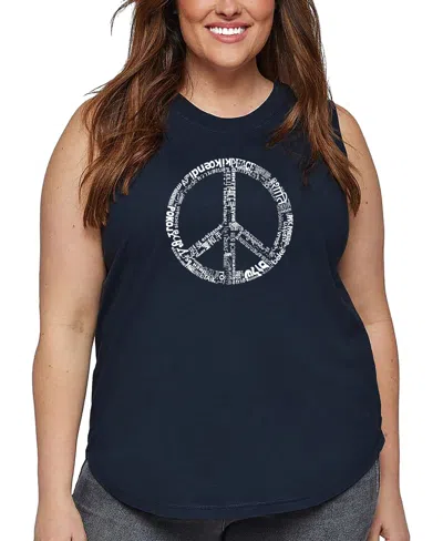 La Pop Art Plus Size Peace In 77 Languages Word Art Tank Top In Black