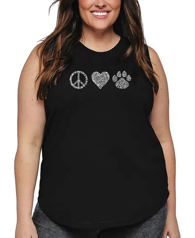 LA POP ART PLUS SIZE PEACE LOVE CATS WORD ART TANK TOP