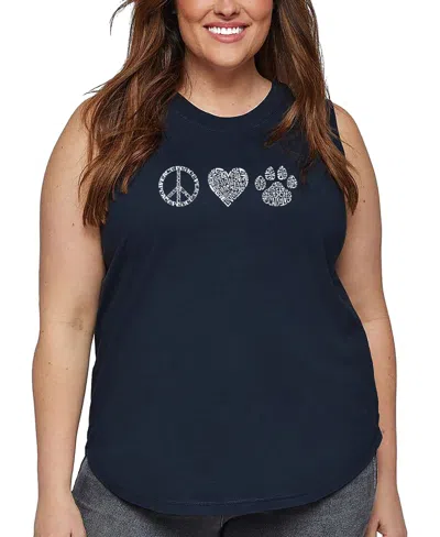 LA POP ART PLUS SIZE PEACE LOVE CATS WORD ART TANK TOP