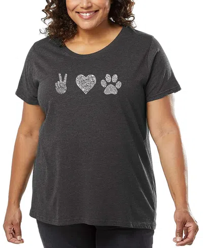 LA POP ART PLUS SIZE PEACE LOVE DOGS WORD ART T-SHIRT