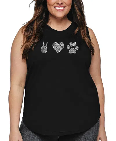 LA POP ART PLUS SIZE PEACE LOVE DOGS WORD ART TANK TOP