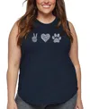 La Pop Art Plus Size Peace Love Dogs Word Art Tank Top In Blue