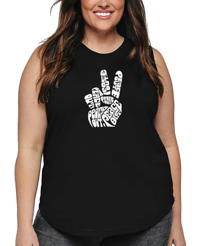 La Pop Art Plus Size Peace Out Word Art Tank Top In Black
