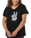 La Pop Art Plus Size Peace Fingers Word Art V-neck T-shirt In Black