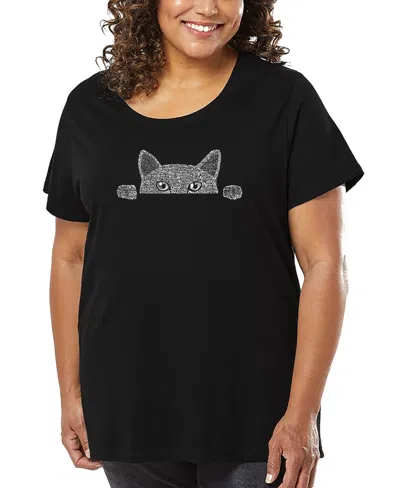 LA POP ART PLUS SIZE PEEKING CAT WORD ART T-SHIRT