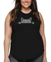 La Pop Art Plus Size Peeking Cat Word Art Tank Top In Black