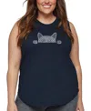 La Pop Art Plus Size Peeking Cat Word Art Tank Top In Blue