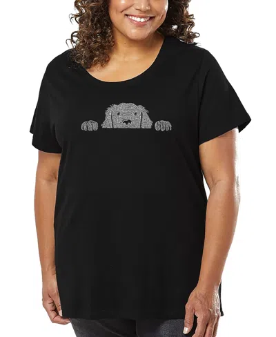 La Pop Art Plus Size Peeking Dog Word Art T-shirt In Black