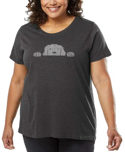 La Pop Art Plus Size Peeking Dog Word Art T-shirt In Gray