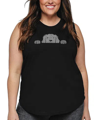 LA POP ART PLUS SIZE PEEKING DOG WORD ART TANK TOP