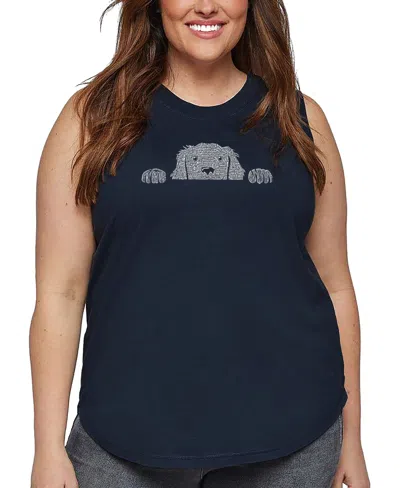 La Pop Art Plus Size Peeking Dog Word Art Tank Top In Blue