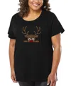 La Pop Art Plus Size Peeking Reindeer Word Art T-shirt In Black