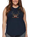 La Pop Art Plus Size Peeking Reindeer Word Art Tank Top In Blue