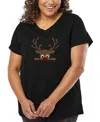 La Pop Art Plus Size Peeking Reindeer Word Art V-neck T-shirt In Black