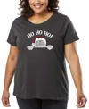 La Pop Art Plus Size Peeking Santa Word Art T-shirt In Black