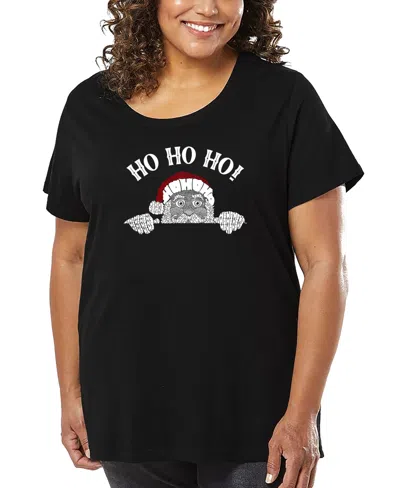 La Pop Art Plus Size Peeking Santa Word Art T-shirt In Black