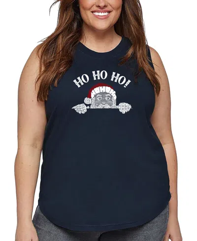 La Pop Art Plus Size Peeking Santa Word Art Tank Top In Blue